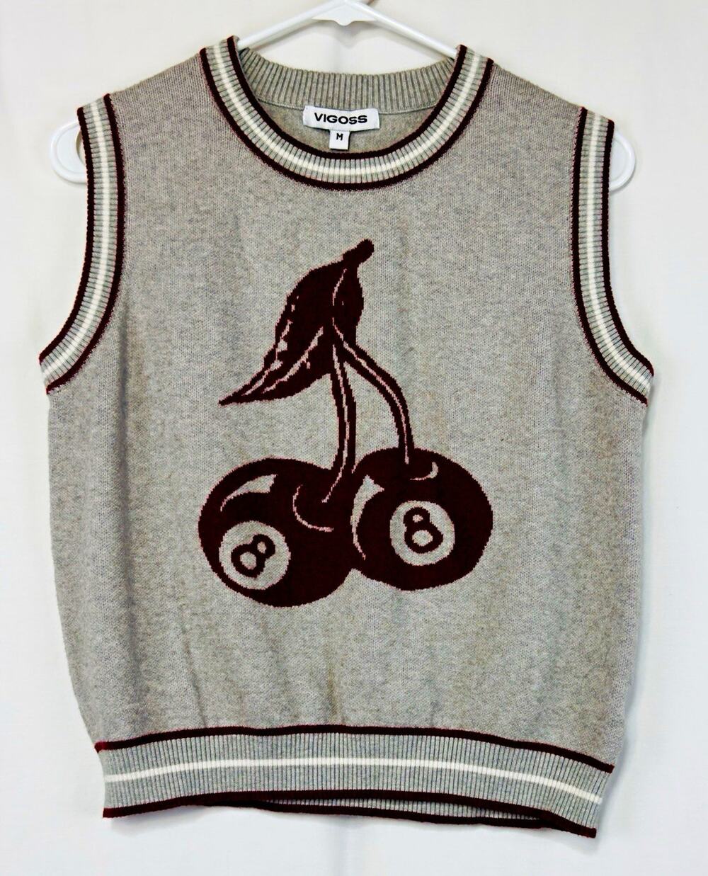 Vigoss 8 Ball Cherry Knit Sweater Vest Gray M